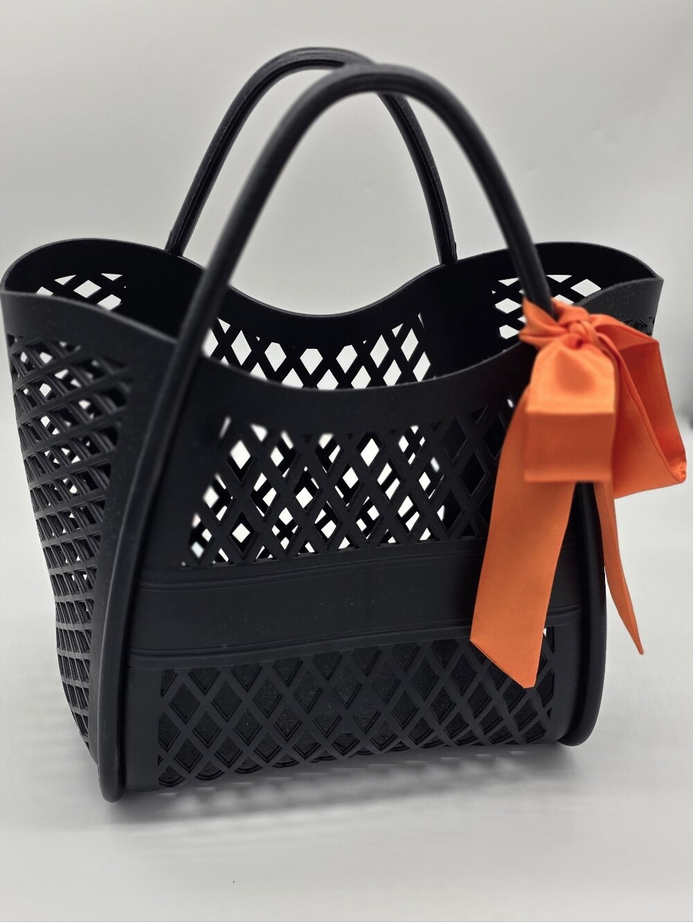 Brand NEW. Black Lattice Tote Bag with Orange Bow